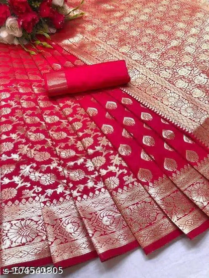 Banarasi Silk Saree With Blouse For Women (Purple, 6.3M) - My Fashion Sell
