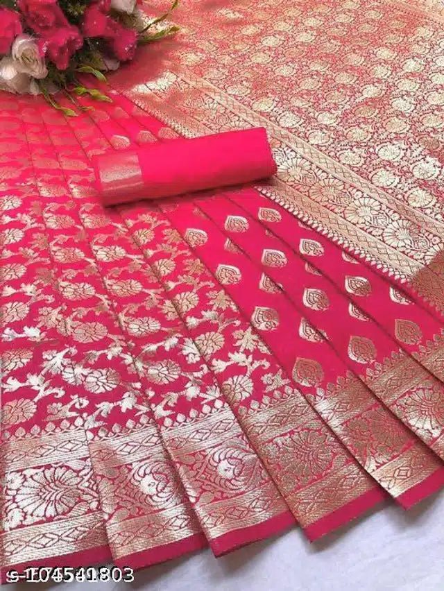 Banarasi Silk Saree With Blouse For Women (Purple, 6.3M) - My Fashion Sell