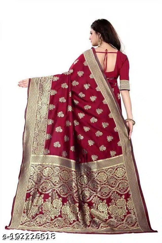 Banarasi Silk Saree With Blouse For Women (Red, 6.3M) - My Fashion Sell