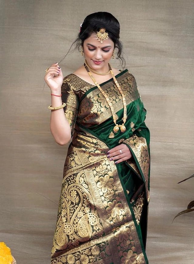 Banarasi Silk Woven Design Saree for Women (Green, 6.3 m) - My Fashion Sell