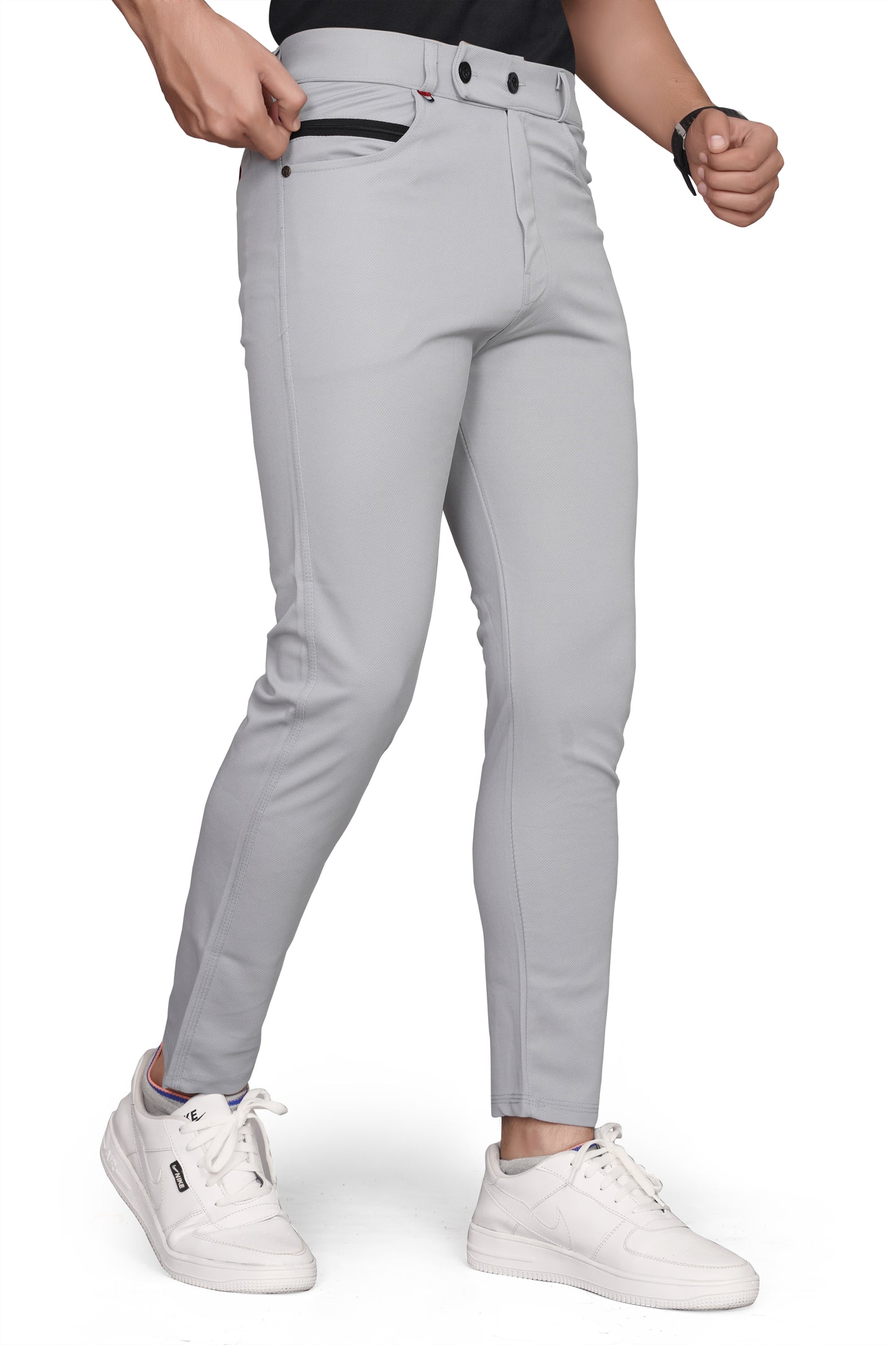 Light Grey Cotton Blend Formal Trousers Pants For Mens SourceInfi