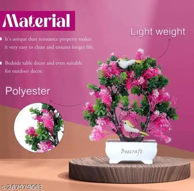 Artificial Bonsai Plant with Pot & Light (Pink & Green, 23 cm) 7335