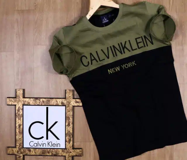 Round Neck T-Shirt for Men (Olive & Black, M) 8969