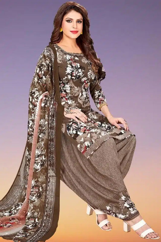 Crepe Printed Unstitched Dress Material for Women (Brown, 2 m) 9444