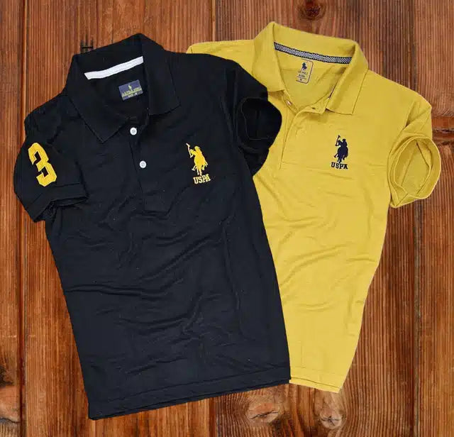 Polo Neck T-Shirt for Men (Pack of 2) (Black & Yellow, M) 8969