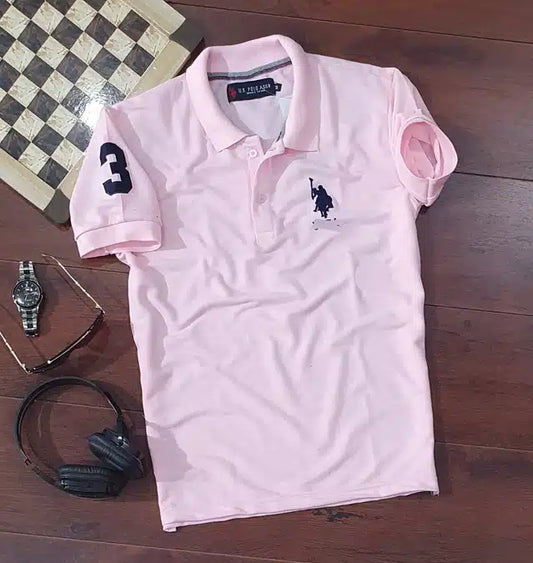 Half Sleeves Casual T-shirt for Men (Pink, M) 8969