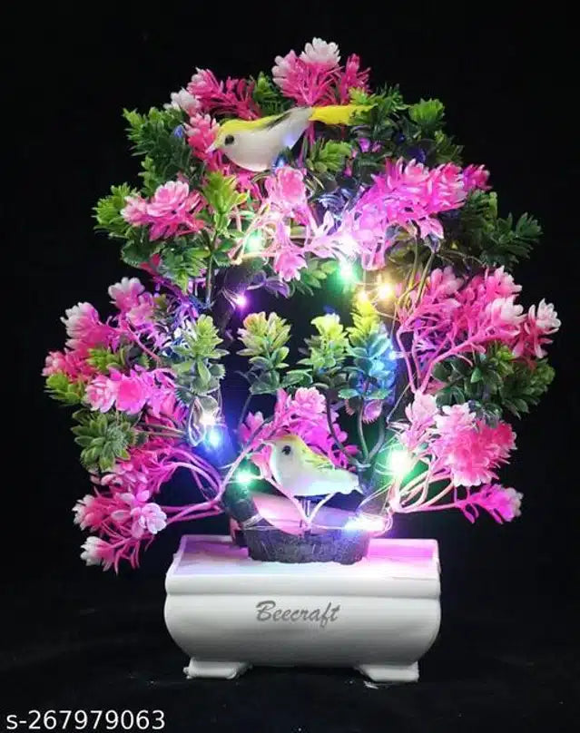 Artificial Bonsai Plant with Pot & Light (Pink & Green, 23 cm) 7335