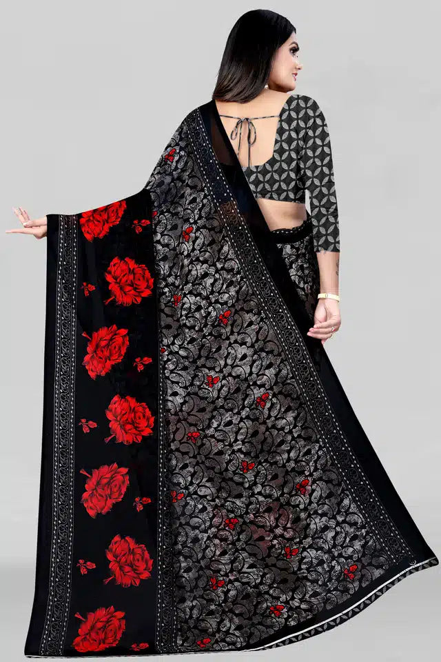 Printed Saree for Women (Black, 5.95 m) 13452