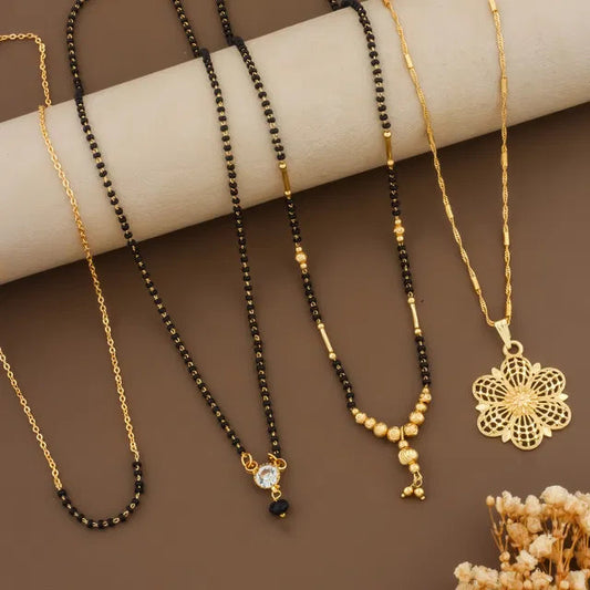 Combo Mangalsutra Ki Mala Design With Moti Chen Ladi Lomg and short Combo Set [ BUY 1 GET 3 FREE ] 6366