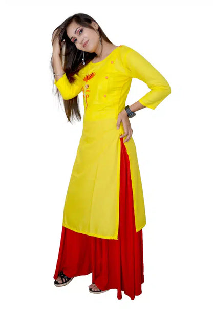 Viscose Rayon Embroidered Kurti for Women (Yellow, S) 13144