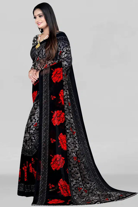 Printed Saree for Women (Black, 5.95 m) 13452