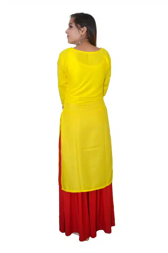 Viscose Rayon Embroidered Kurti for Women (Yellow, S) 13144