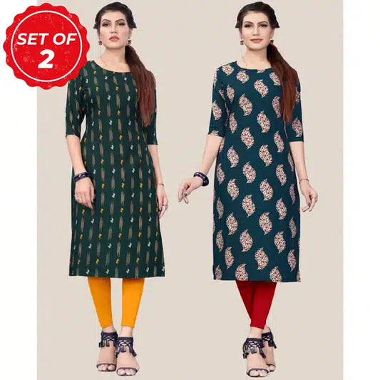 Digital Printed Straight Kurti for Women (Pack of 2) (Multicolor, S) 884