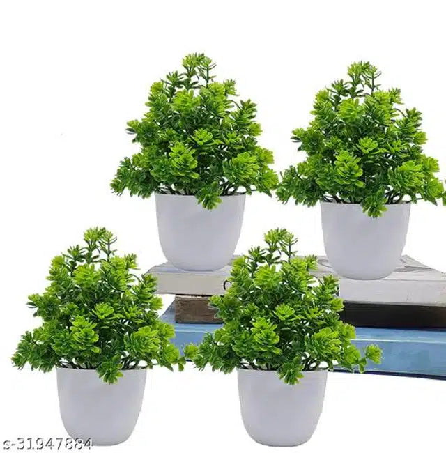 Artificial Plants with Pot (Green & White, Pack of 4) 13438