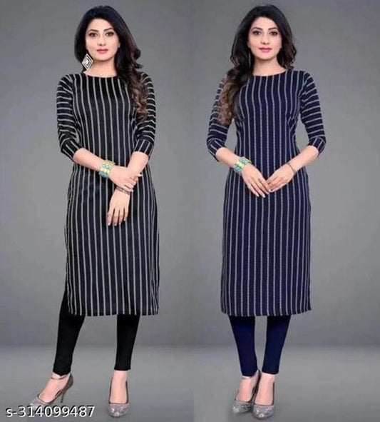 Crepe Striped Kurti for Women (Black & Blue, S) (Pack of 2) 1457