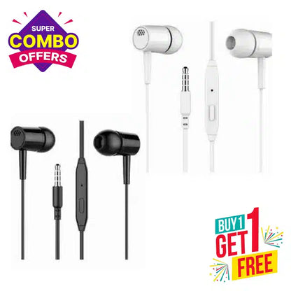 Wired In-Ear Headphones with Mic (Pack of 2, Black & White) 3029