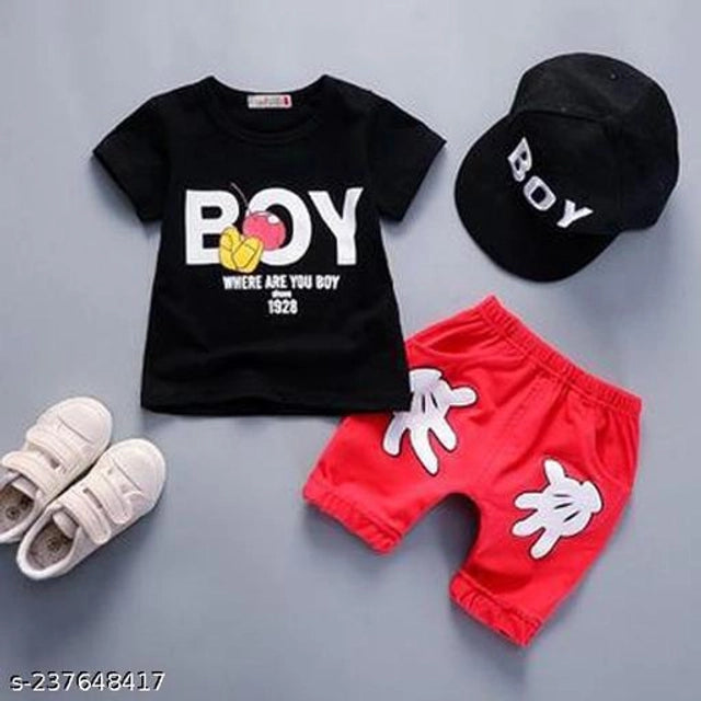 Hosiery Cotton Clothing Set for Boys (Black & Red, 3-6 Months) 15482