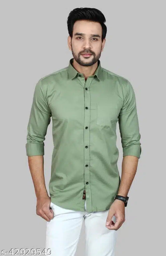 Cotton Blend Full Sleeves Shirt for Men (Mint Green, M) 13353