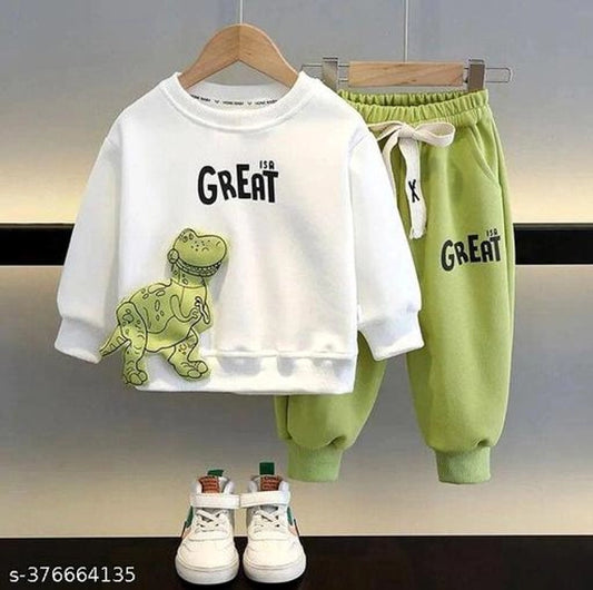 Hosiery Cotton Clothing Set for Boys (White & Green, 0-3 Months) 15482