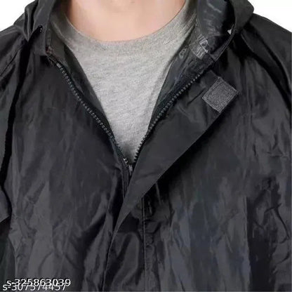 Polyester Rain Coat for Men (Black, Free Size) 16824