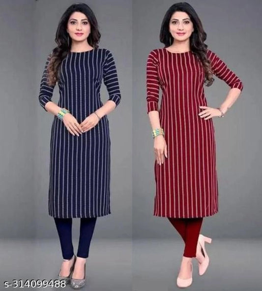 Crepe Striped Kurti for Women (Blue & Red, S) (Pack of 2) 1457