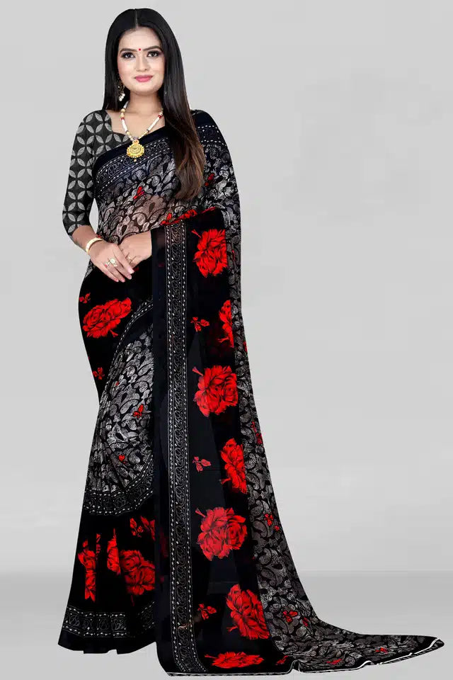 Printed Saree for Women (Black, 5.95 m) 13452