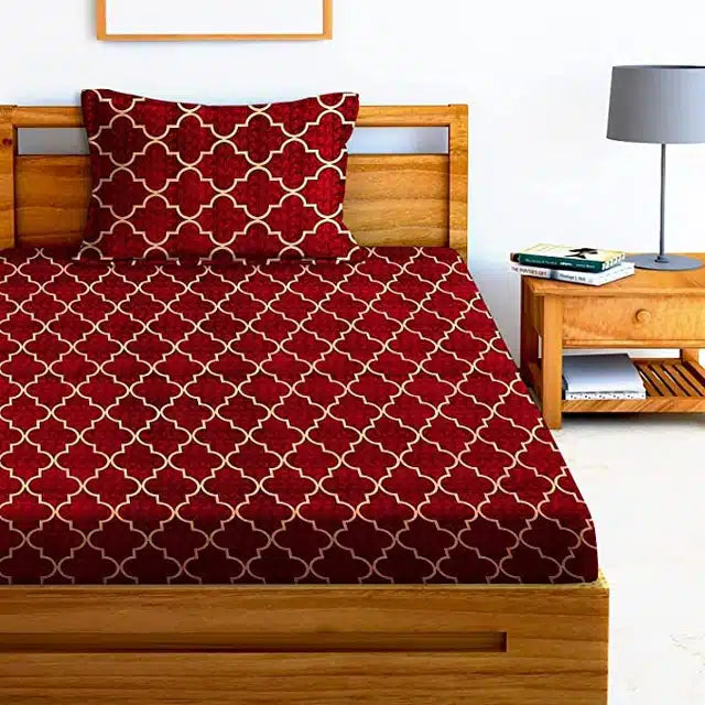 Geometric Print Flat Single Bedsheet with 1 Pillow Cover (60x90 inches, Maroon) 1062