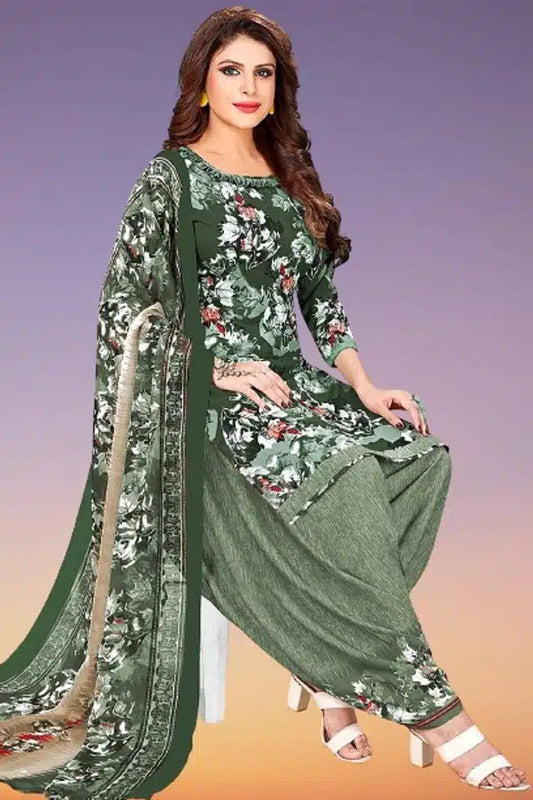 Crepe Printed Unstitched Dress Material for Women (Green, 2 m) 9444
