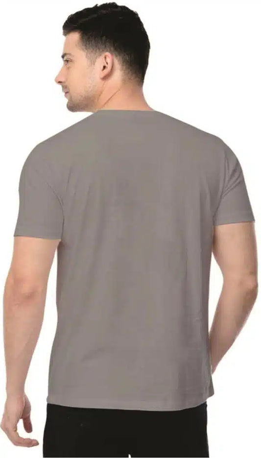 Printed Round Neck T-Shirt for Men (Grey, L) 4676