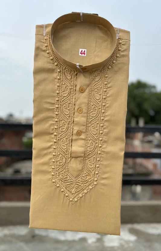 Cotton Embroidered Kurta for Men (Cream) - My Fashion Sell