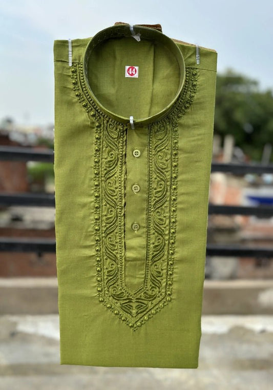 Cotton Embroidered Kurta for Men (Green) - My Fashion Sell