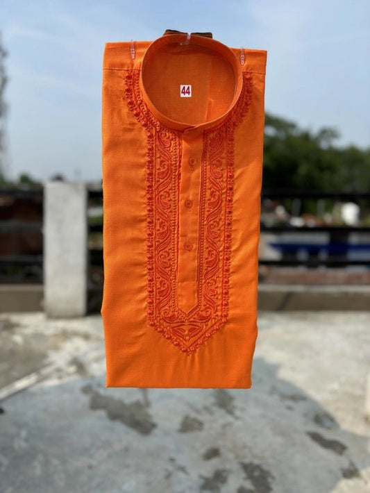 Cotton Embroidered Kurta for Men (Orange) - My Fashion Sell