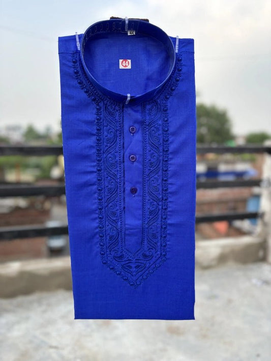 Cotton Embroidered Kurta for Men (Royal Blue) - My Fashion Sell