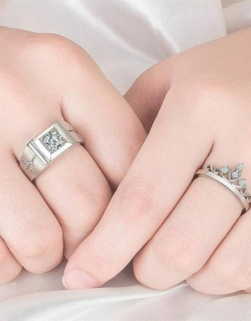 Couple Ring Set For Lovers Valentine Gift Set Alloy Cubic Zirconia Silver Plated Ring Set Dropdash