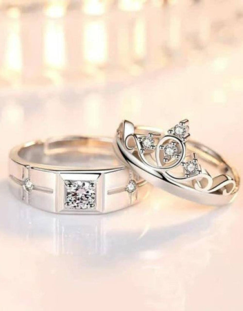 Couple Ring Set For Lovers Valentine Gift Set Alloy Cubic Zirconia Silver Plated Ring Set Dropdash