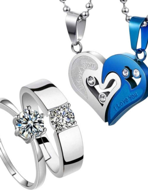 Couple Special Ring Cubic Zirconia Stainless Steel Pendant Set Dropdash