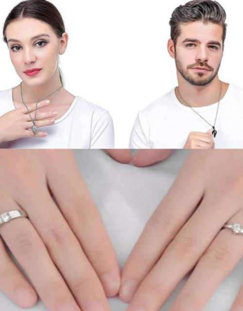 Couple Special Ring Cubic Zirconia Stainless Steel Pendant Set Dropdash