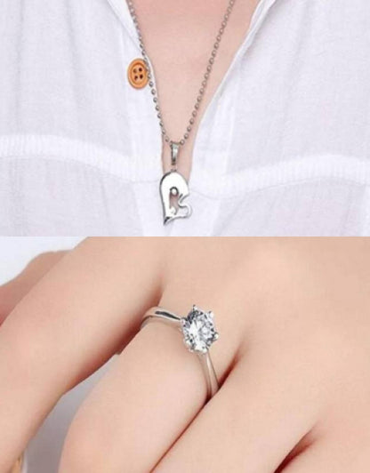Couple Special Ring Cubic Zirconia Stainless Steel Pendant Set Dropdash
