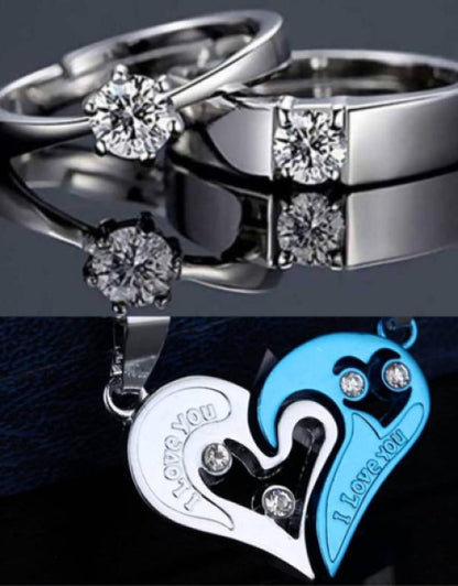 Couple Special Ring Cubic Zirconia Stainless Steel Pendant Set Dropdash