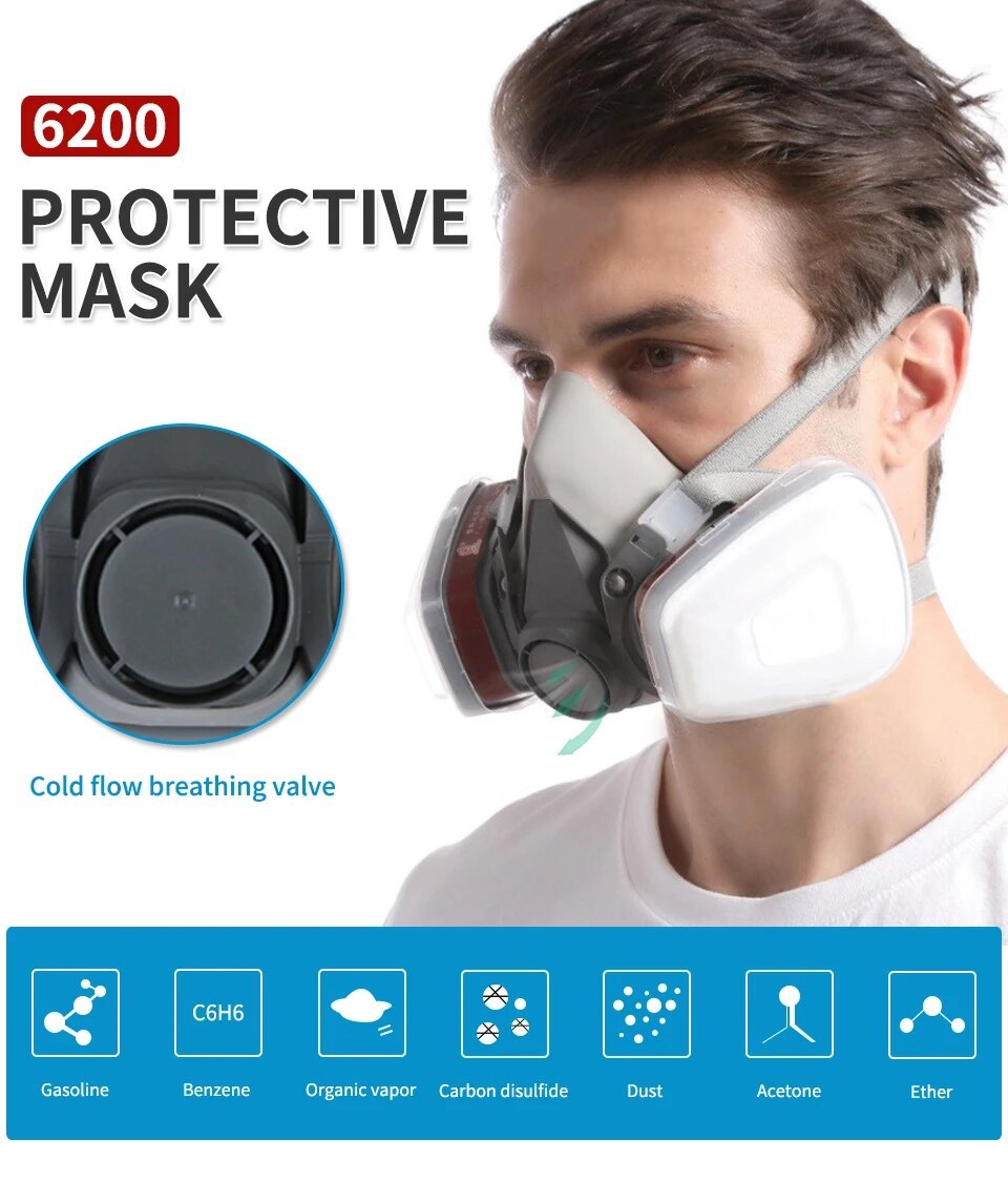 Original 6200 Reusable Respirator Half Face Cover Gas Mask With Fog-proof Glasses For Painting Spray Polishing Work Safety Smoke 3080