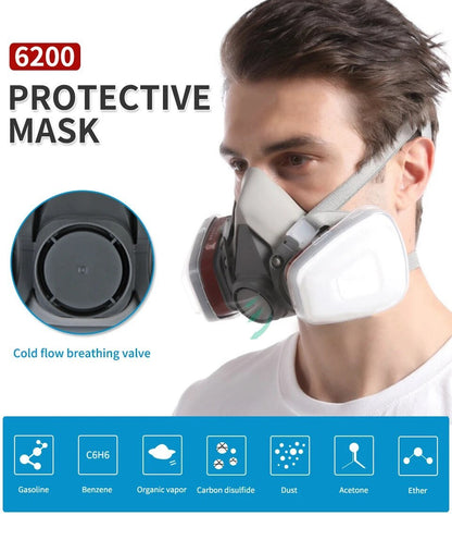 Original 6200 Reusable Respirator Half Face Cover Gas Mask With Fog-proof Glasses For Painting Spray Polishing Work Safety Smoke 3080