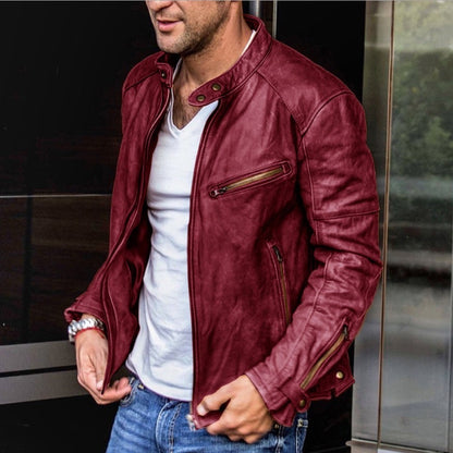 Fall Winter Men PU Leather Stand Collar Punk 3080