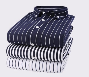 Men's Casual Business Vertical Striped Sleeved Button Up Dress Shirt (Pack of 3) SourceInfi