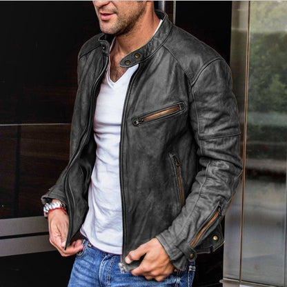 Fall Winter Men PU Leather Stand Collar Punk 3080