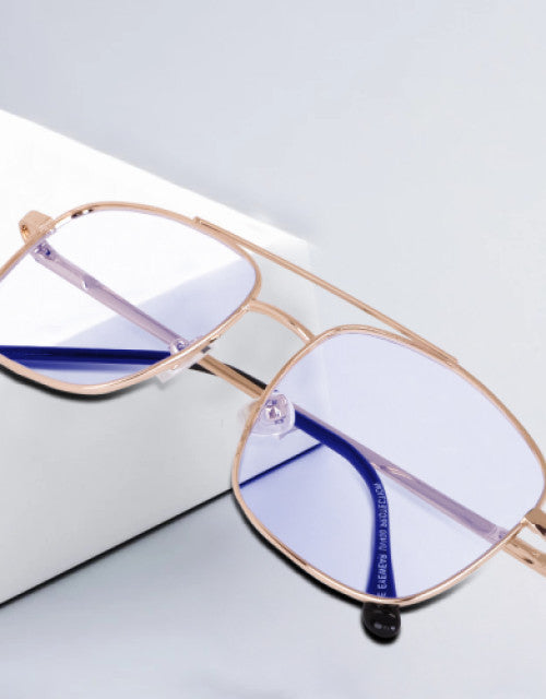 Full Rim Square Anti Glare & Blue Cut Computer Glasses (Free Size) For (Men & Women) (Golden) Dropdash