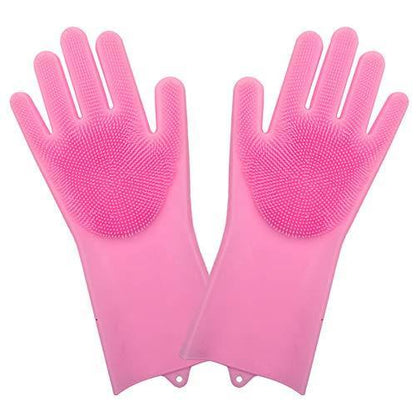 Gloves - Silicone Dish Washing Gloves, Silicon Cleaning Gloves, Silicon Hand Gloves for Kitchen Dishwashing and Pet Grooming, Heat Resistant Gloves (Multicolor, Set of 1) - My Fashion Sell