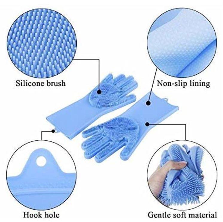 Gloves - Silicone Dish Washing Gloves, Silicon Cleaning Gloves, Silicon Hand Gloves for Kitchen Dishwashing and Pet Grooming, Heat Resistant Gloves (Multicolor, Set of 1) - My Fashion Sell