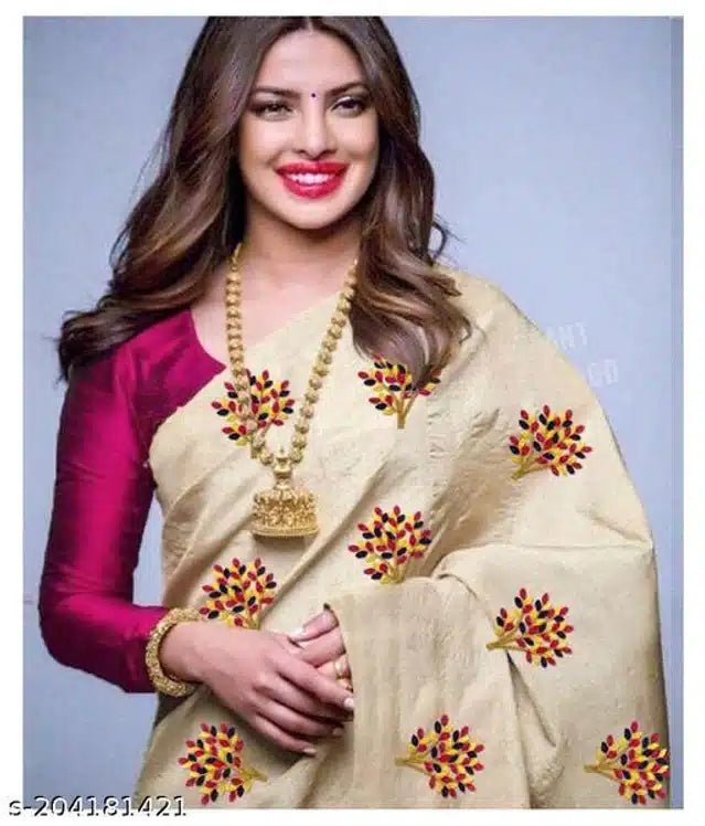 Jacquard Saree For Women (Off White, 6.3m) - My Fashion Sell