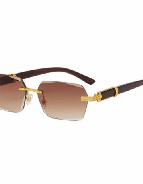 Latest Attractive Rimless Retro Squire Sunglasses Gold Brown Dropdash