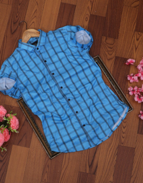 Men Regular Fit Checkered Ribbed Collar Casual Shirt Dropdash